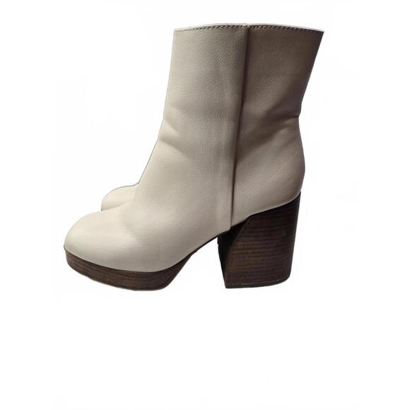 Michael Simon Women's Cream Leather Ankle Boots with Block Heel Vintage Retro 70 - Picture 2 of 8
